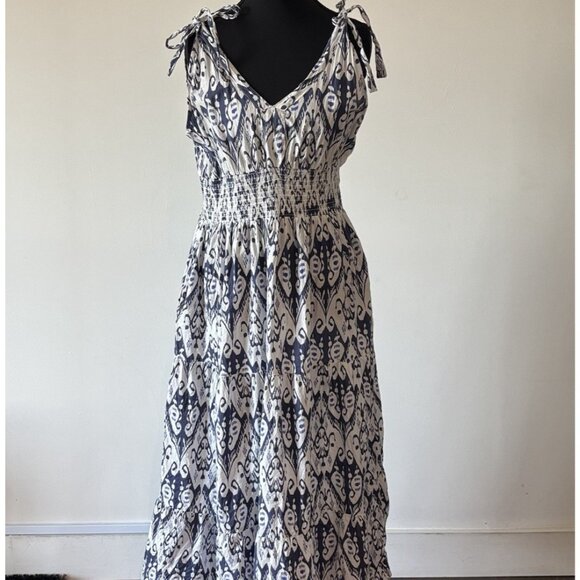 LA PLAGE Size Large Beaufort Strappy Maxi Dress Blue White Pockets Resort Boho - Picture 9 of 16